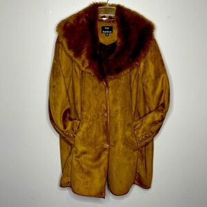DENNIS BY DENNIS BASSO Coat With Removable Faux Fur Collar, sz 2X, Tan/Brown